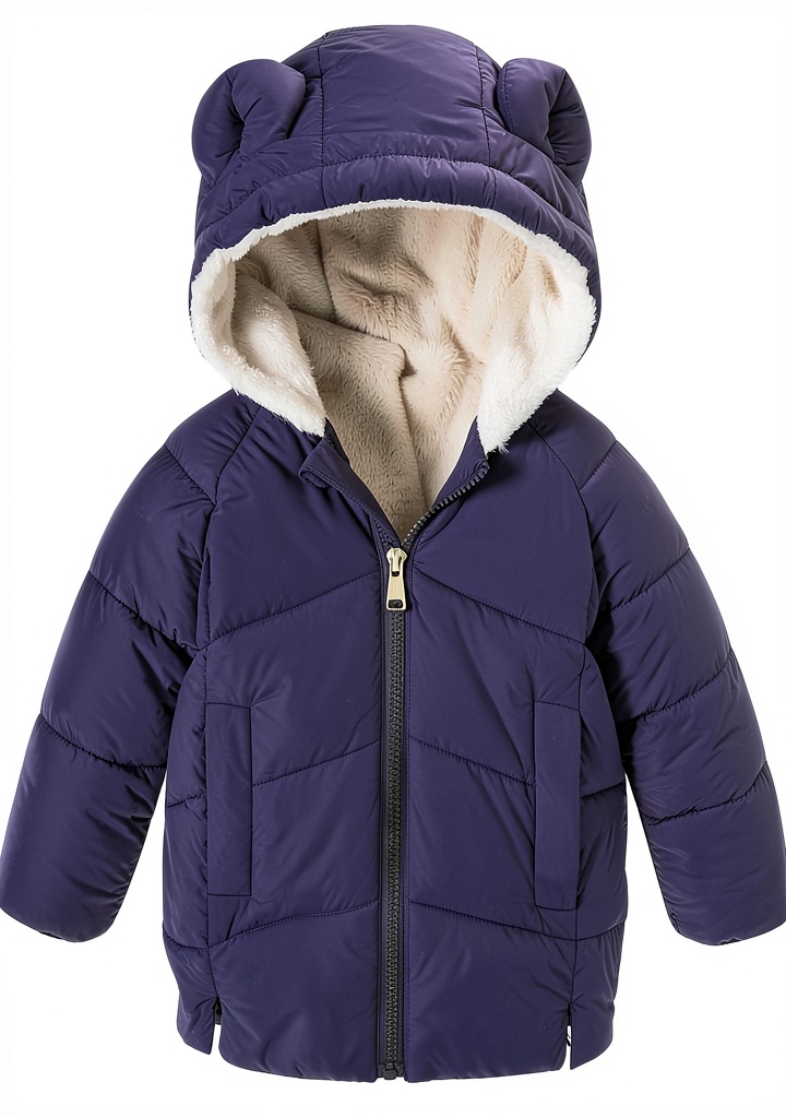 Child wearing CozyKids winter coat playing in snow