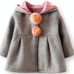 KidsCo Baby Girls Hooded Down Jacket - Soft Cotton Blend, Cute Ears-0
