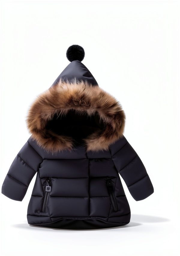 Girls Puffer Coat Mqquff bb1322-80cm Cotton Faux Fur Hooded Jacket-2