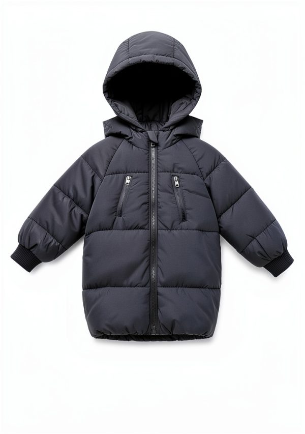 LANBAOSI Baby Girl Jacket Down Alternative Black 3T-5T Hooded Coat-2
