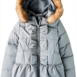 Gymboree Girls Light Blue Ribbon Jacket with Faux Fur Hood and Ruffle-0