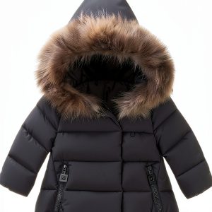 Girls Down Jacket LittleStar Puffer Coat Cotton Blend Faux Fur Warm-0