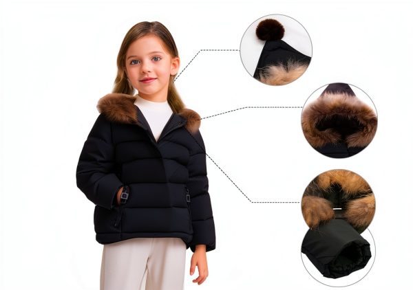 Girls Puffer Coat Mqquff bb1322-80cm Cotton Faux Fur Hooded Jacket-1