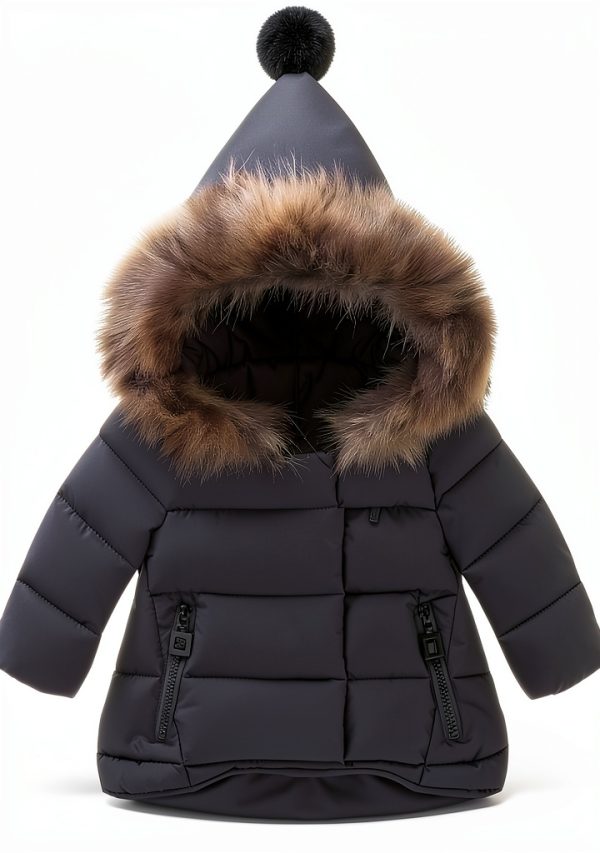 Girls Puffer Coat Mqquff bb1322-80cm Cotton Faux Fur Hooded Jacket-0