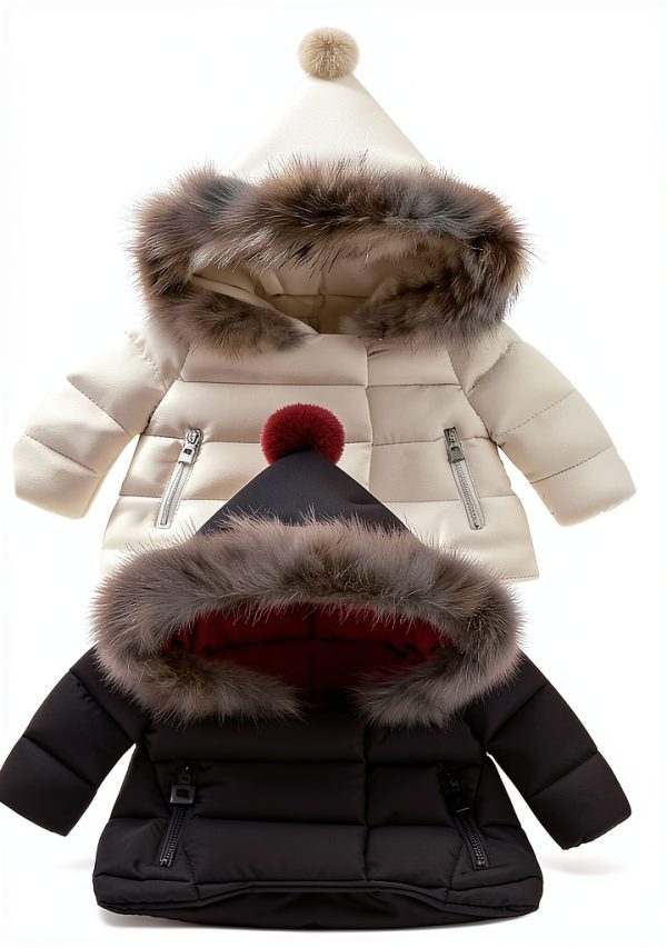 Girls Puffer Coat Mqquff bb1322-80cm Cotton Faux Fur Hooded Jacket-5
