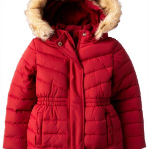 Gymboree Girls Waterproof Quilted Jacket with Detachable Hood Red-0