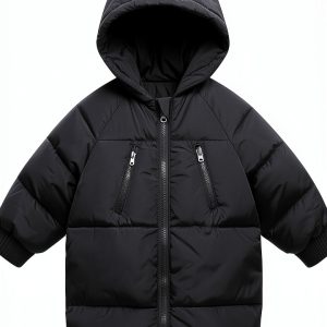 LANBAOSI Baby Girl Jacket Down Alternative Black 3T-5T Hooded Coat-0