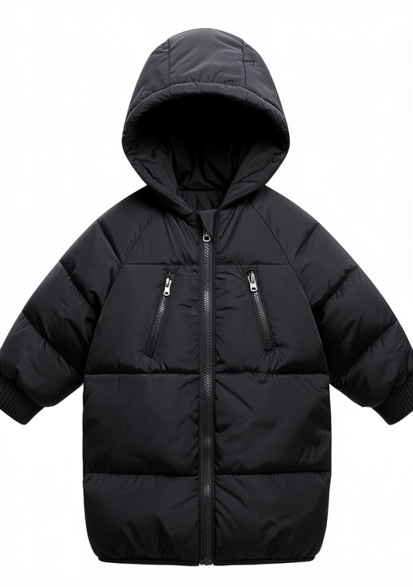 LANBAOSI Baby Girl Jacket Down Alternative Black 3T-5T Hooded Coat-0